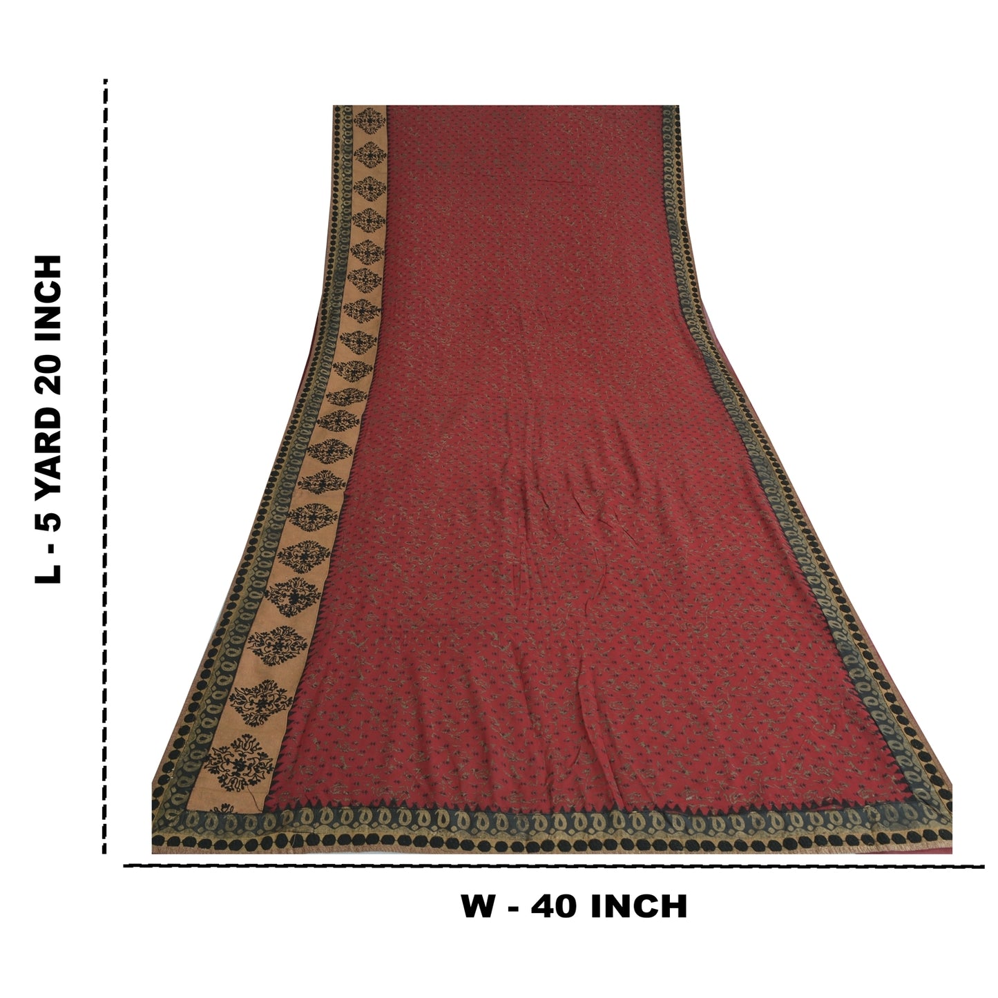 Sanskriti Vintage Sarees Dark Red Pure Georgette Embroidered Printed 5+YD Sari