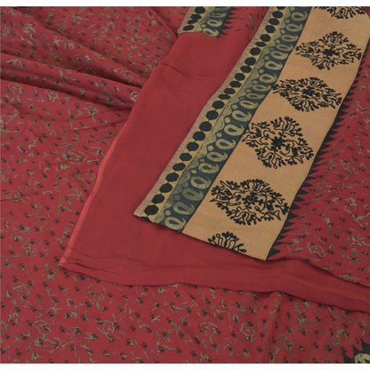 Sanskriti Vintage Sarees Dark Red Pure Georgette Embroidered Printed 5+YD Sari