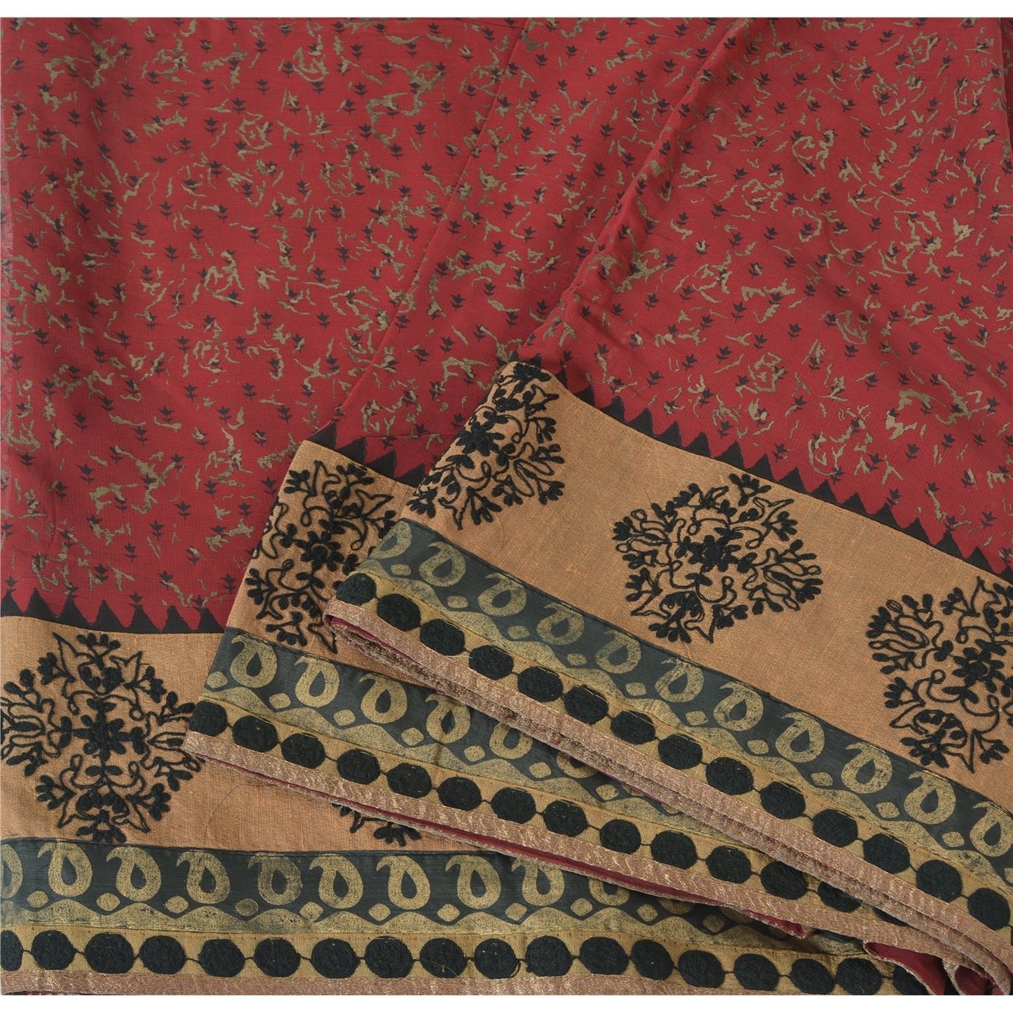 Sanskriti Vintage Sarees Dark Red Pure Georgette Embroidered Printed 5+YD Sari