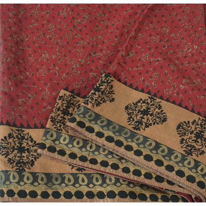 Sanskriti Vintage Sarees Dark Red Pure Georgette Embroidered Printed 5+YD Sari