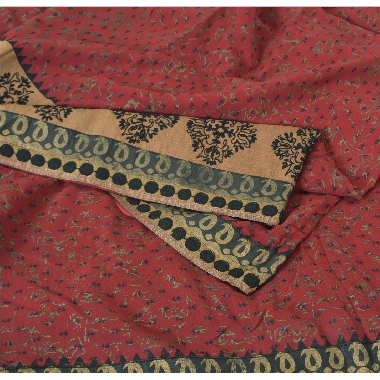 Sanskriti Vintage Sarees Dark Red Pure Georgette Embroidered Printed 5+YD Sari