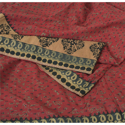 Sanskriti Vintage Sarees Dark Red Pure Georgette Embroidered Printed 5+YD Sari