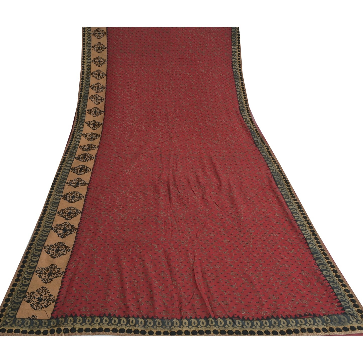 Sanskriti Vintage Sarees Dark Red Pure Georgette Embroidered Printed 5+YD Sari