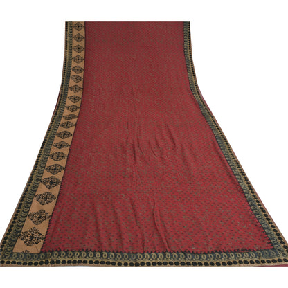 Sanskriti Vintage Sarees Dark Red Pure Georgette Embroidered Printed 5+YD Sari