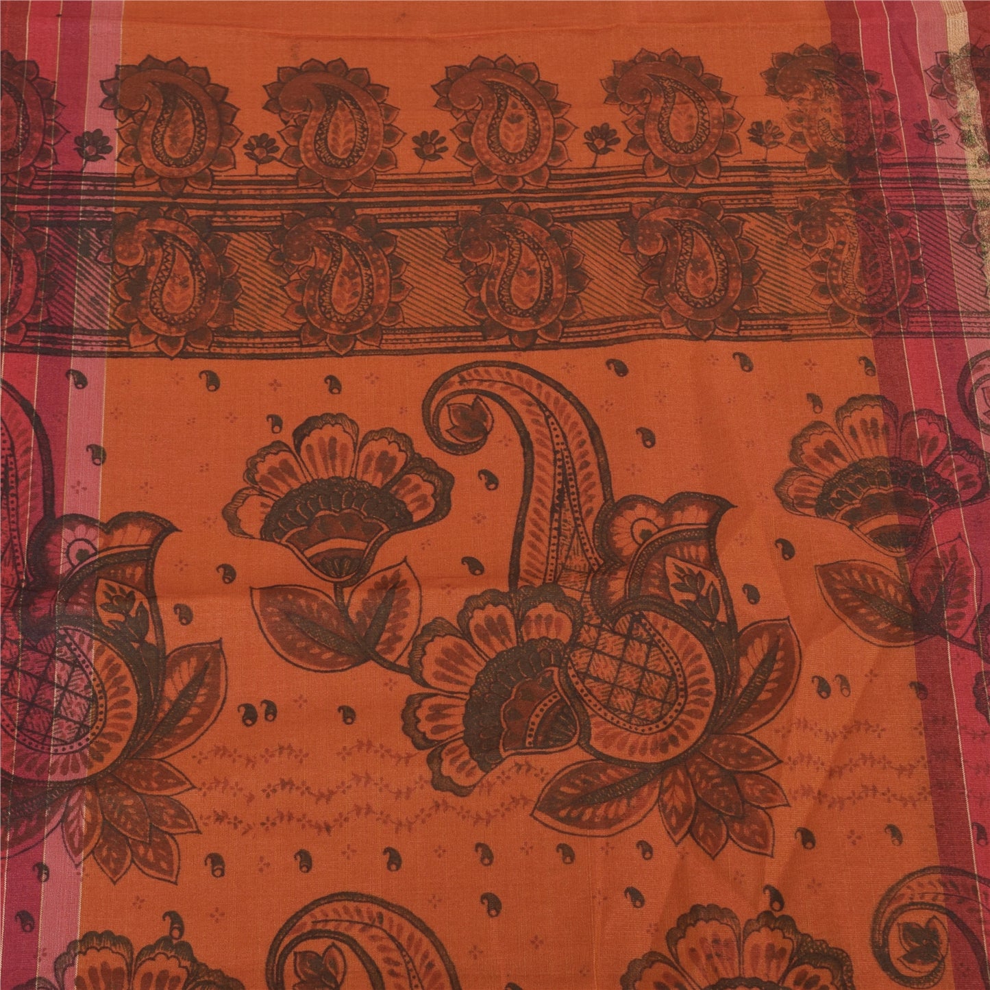 Sanskriti Vintage Orange/Dark Red Sarees Art Silk Woven Painted 5yd Fabric Sari