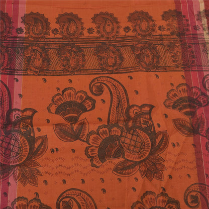 Sanskriti Vintage Orange/Dark Red Sarees Art Silk Woven Painted 5yd Fabric Sari