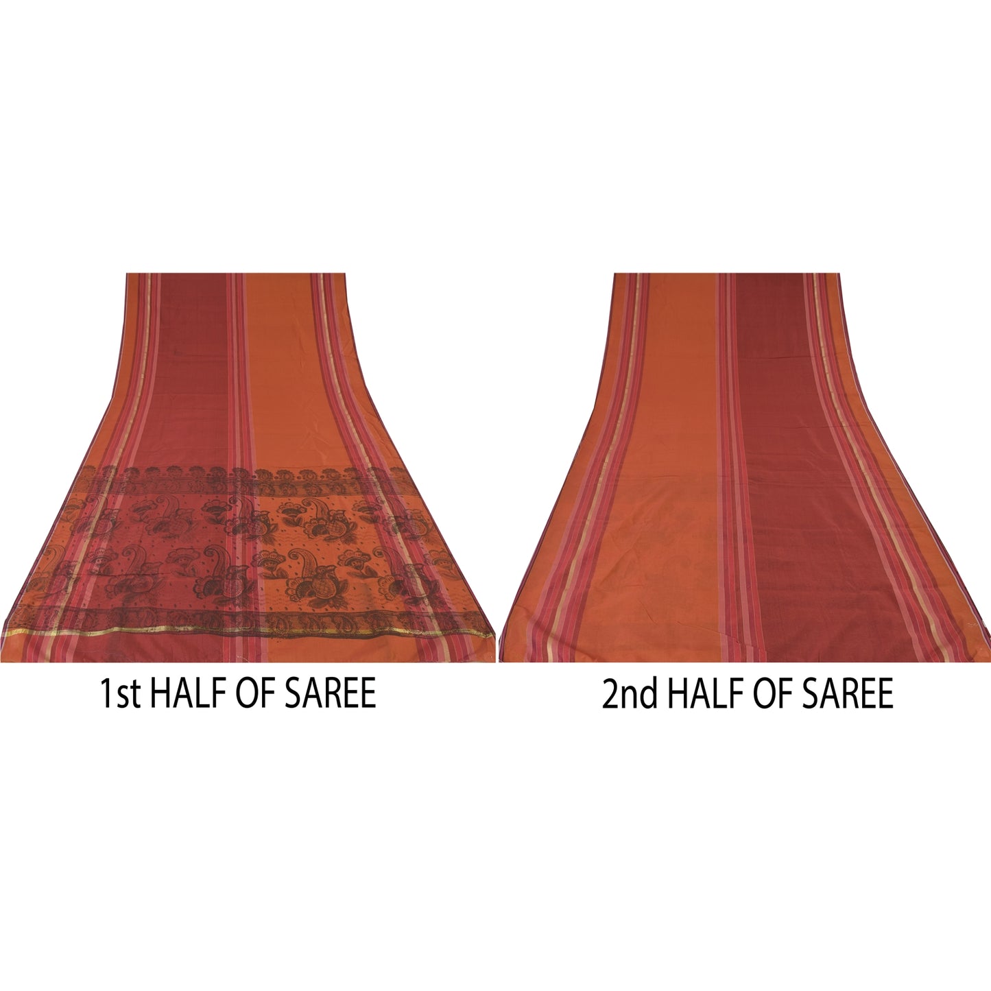 Sanskriti Vintage Orange/Dark Red Sarees Art Silk Woven Painted 5yd Fabric Sari