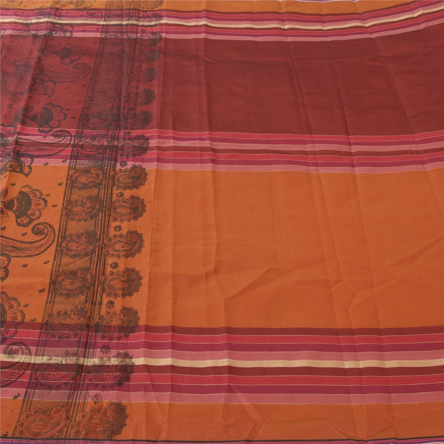 Sanskriti Vintage Orange/Dark Red Sarees Art Silk Woven Painted 5yd Fabric Sari