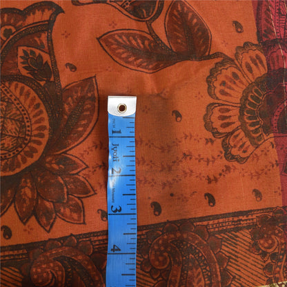 Sanskriti Vintage Orange/Dark Red Sarees Art Silk Woven Painted 5yd Fabric Sari