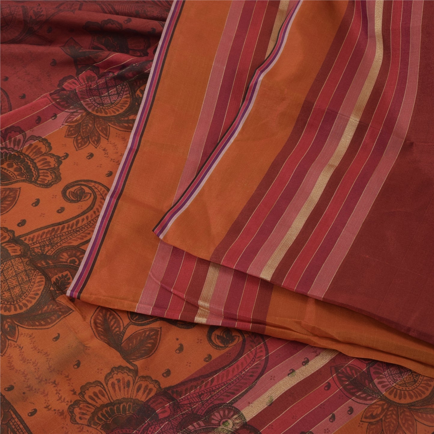 Sanskriti Vintage Orange/Dark Red Sarees Art Silk Woven Painted 5yd Fabric Sari