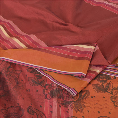 Sanskriti Vintage Orange/Dark Red Sarees Art Silk Woven Painted 5yd Fabric Sari
