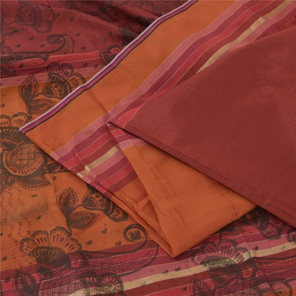 Sanskriti Vintage Orange/Dark Red Sarees Art Silk Woven Painted 5yd Fabric Sari