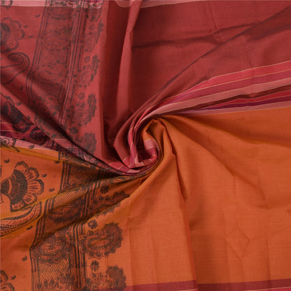 Sanskriti Vintage Orange/Dark Red Sarees Art Silk Woven Painted 5yd Fabric Sari
