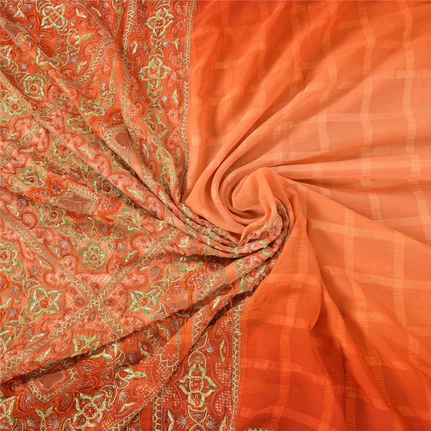 Sanskriti Vintage Indian Sarees Georgette Hand Beaded Craft Fabric Cultural Sari