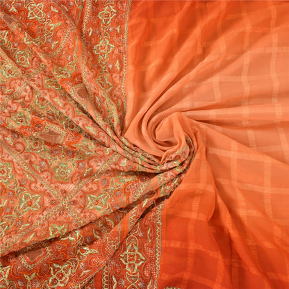 Sanskriti Vintage Indian Sarees Georgette Hand Beaded Craft Fabric Cultural Sari