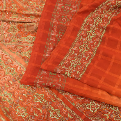 Sanskriti Vintage Indian Sarees Georgette Hand Beaded Craft Fabric Cultural Sari
