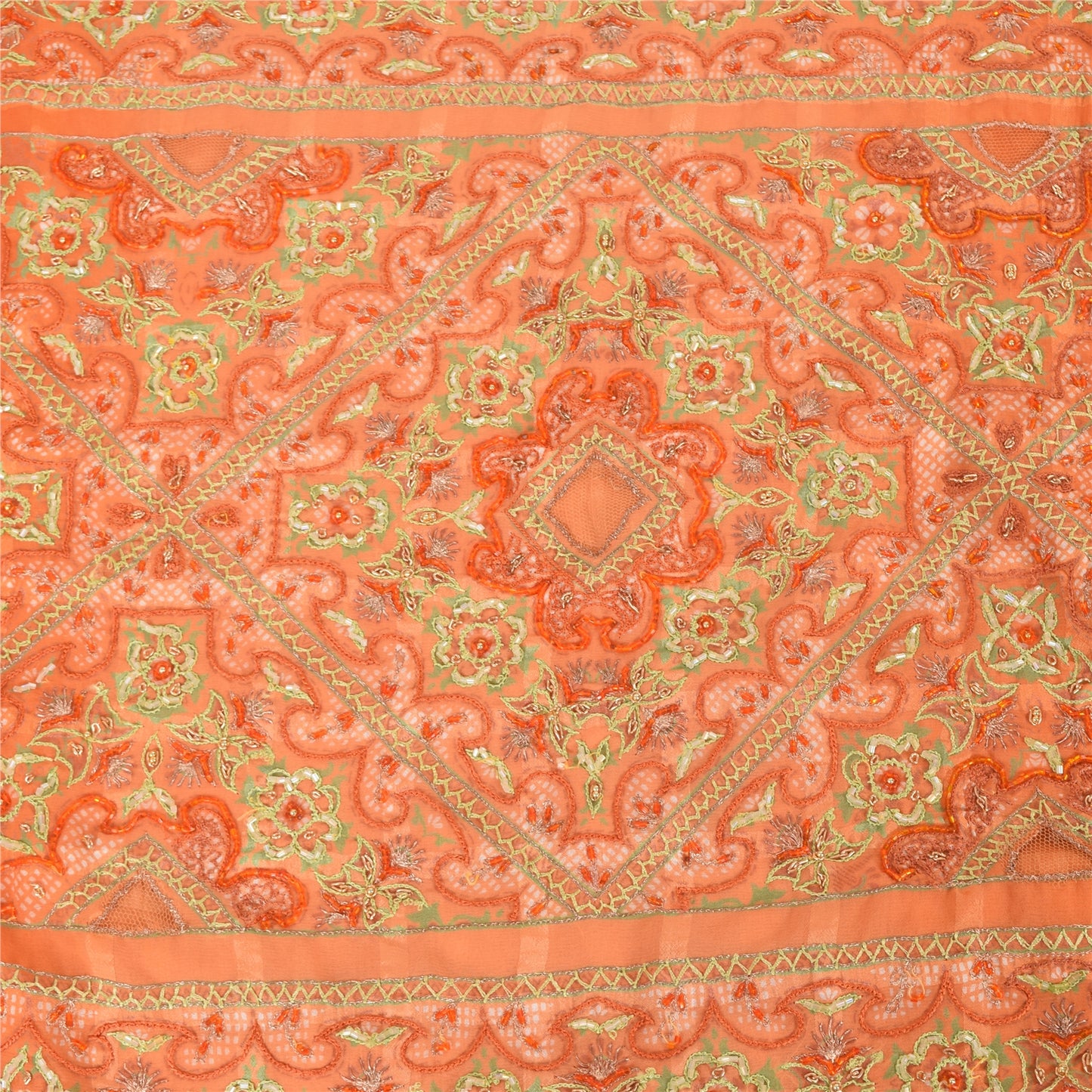 Sanskriti Vintage Indian Sarees Georgette Hand Beaded Craft Fabric Cultural Sari