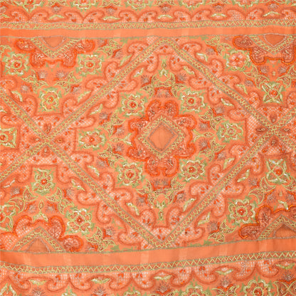 Sanskriti Vintage Indian Sarees Georgette Hand Beaded Craft Fabric Cultural Sari