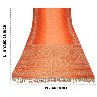 Sanskriti Vintage Indian Sarees Georgette Hand Beaded Craft Fabric Cultural Sari