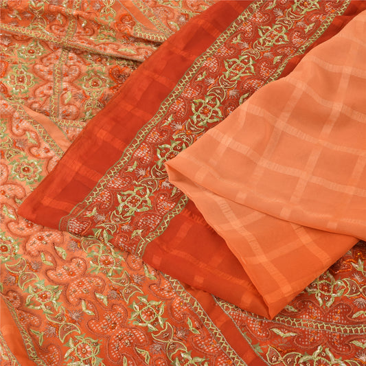 Sanskriti Vintage Indian Sarees Georgette Hand Beaded Craft Fabric Cultural Sari