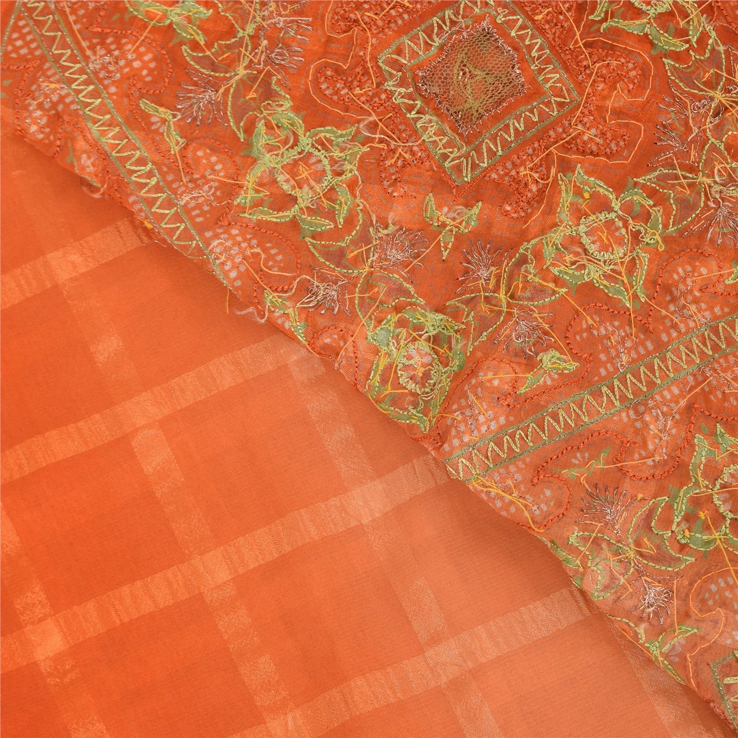 Sanskriti Vintage Indian Sarees Georgette Hand Beaded Craft Fabric Cultural Sari