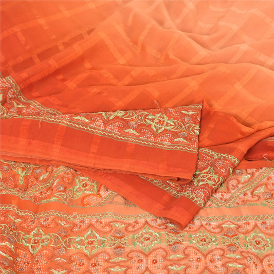 Sanskriti Vintage Indian Sarees Georgette Hand Beaded Craft Fabric Cultural Sari