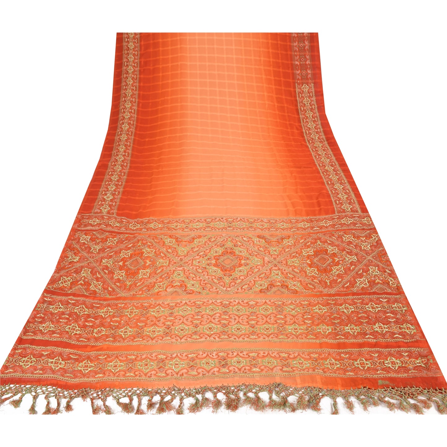 Sanskriti Vintage Indian Sarees Georgette Hand Beaded Craft Fabric Cultural Sari