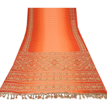 Sanskriti Vintage Indian Sarees Georgette Hand Beaded Craft Fabric Cultural Sari