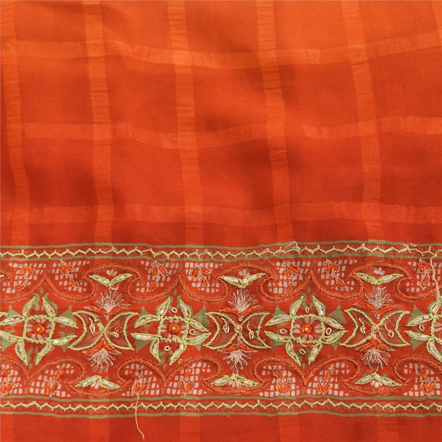 Sanskriti Vintage Indian Sarees Georgette Hand Beaded Craft Fabric Cultural Sari