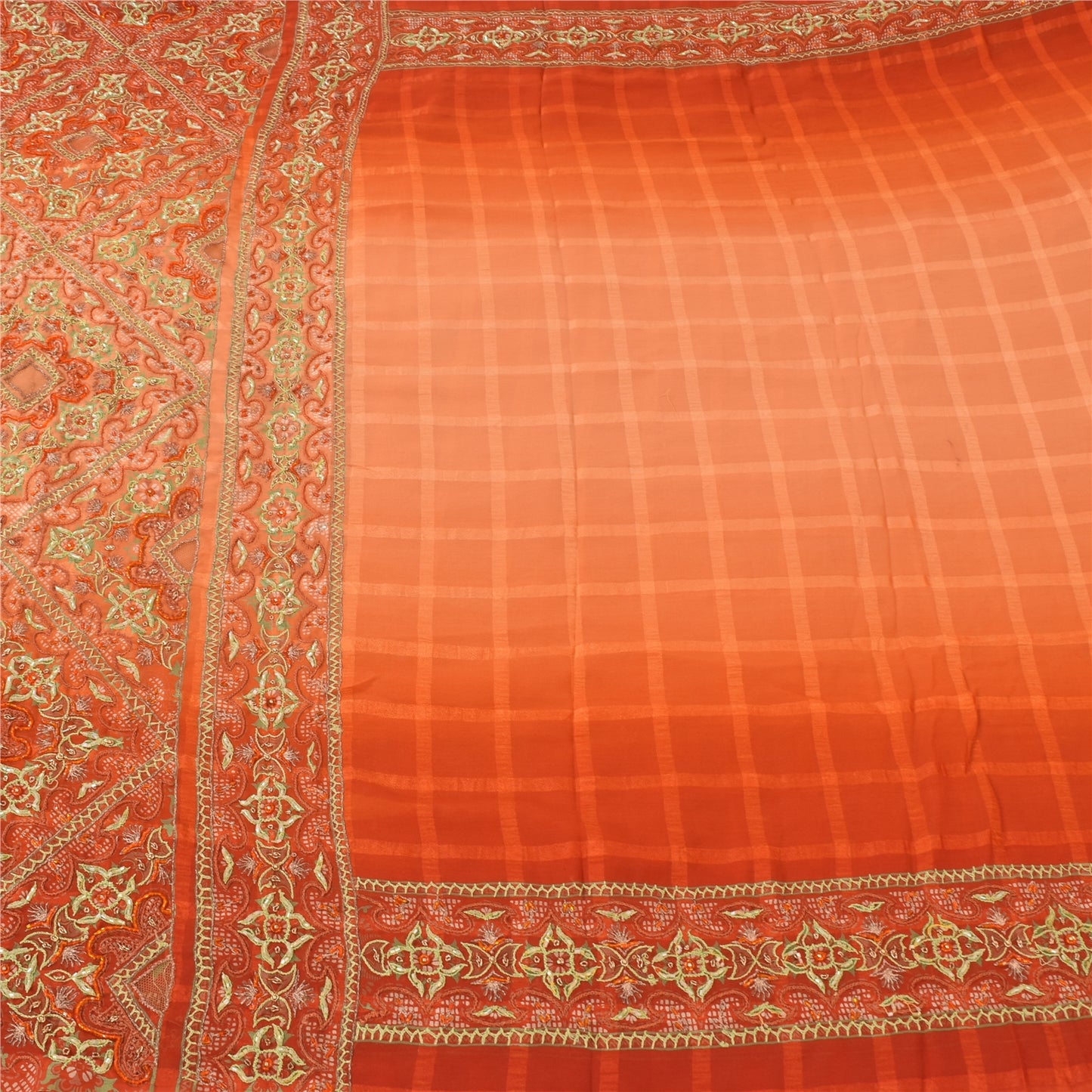 Sanskriti Vintage Indian Sarees Georgette Hand Beaded Craft Fabric Cultural Sari
