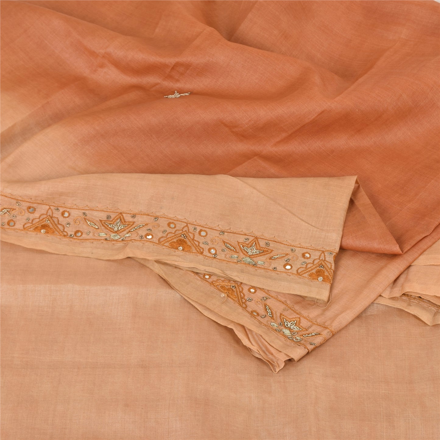 Sanskriti Vintage Peach Sarees Pure Silk Hand Beaded Premium Sari Craft Fabric
