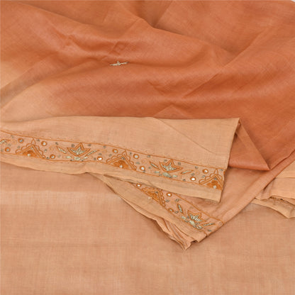 Sanskriti Vintage Peach Sarees Pure Silk Hand Beaded Premium Sari Craft Fabric
