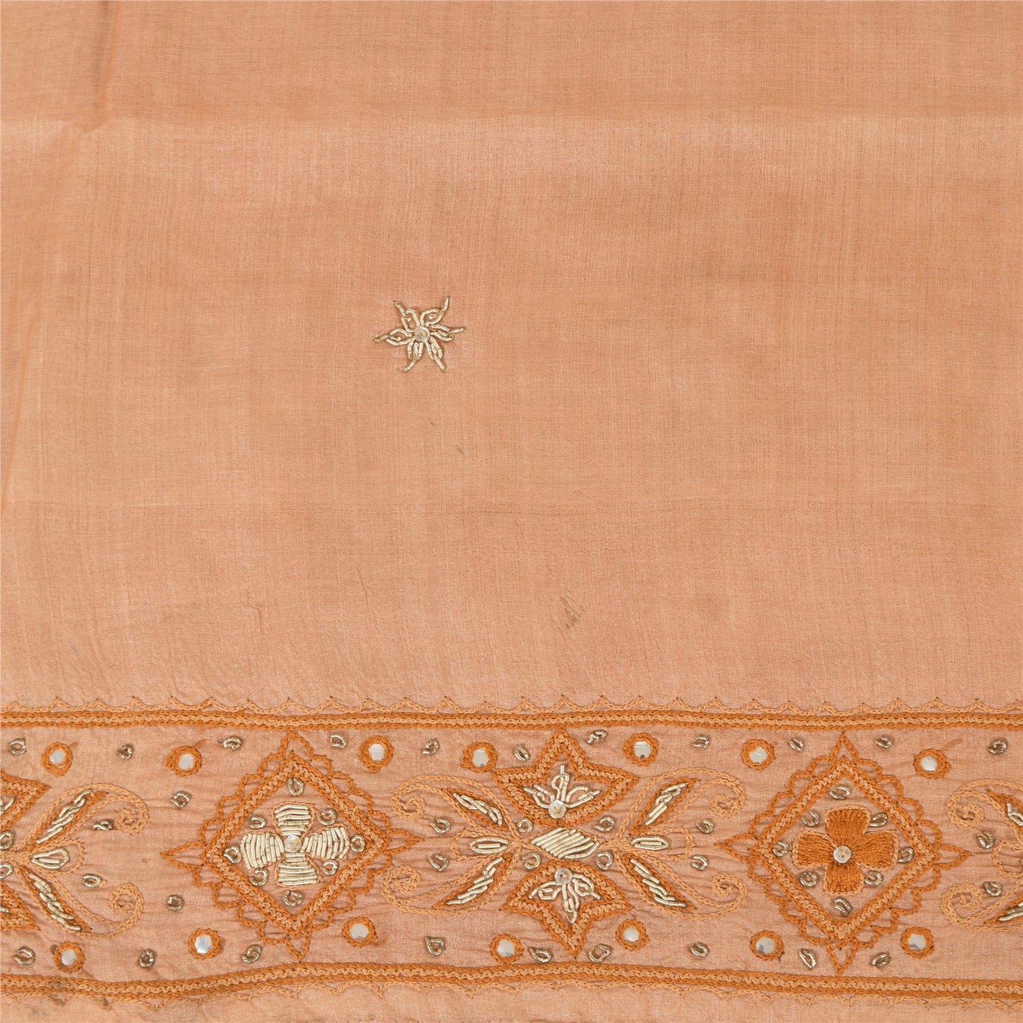 Sanskriti Vintage Peach Sarees Pure Silk Hand Beaded Premium Sari Craft Fabric