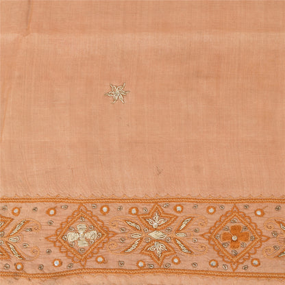 Sanskriti Vintage Peach Sarees Pure Silk Hand Beaded Premium Sari Craft Fabric