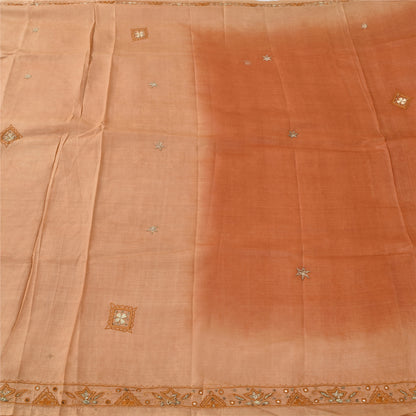 Sanskriti Vintage Peach Sarees Pure Silk Hand Beaded Premium Sari Craft Fabric