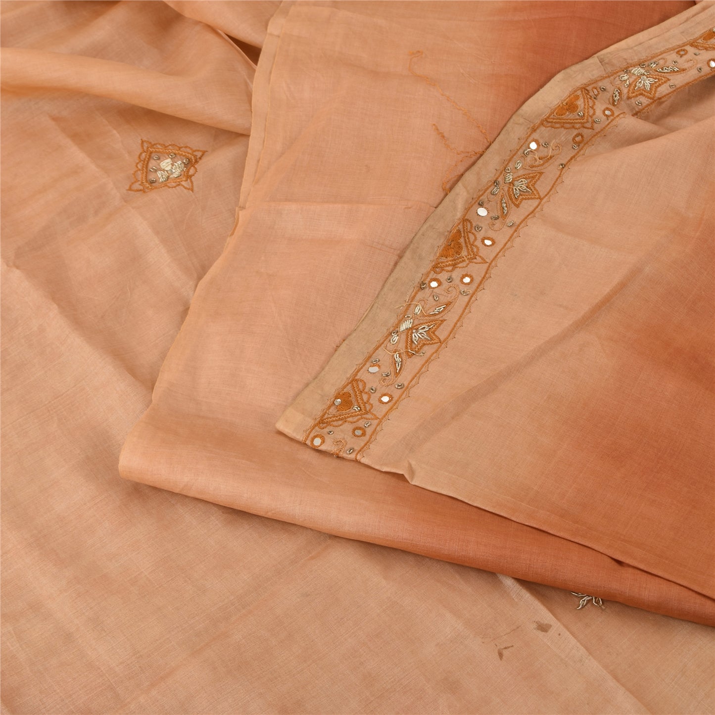 Sanskriti Vintage Peach Sarees Pure Silk Hand Beaded Premium Sari Craft Fabric