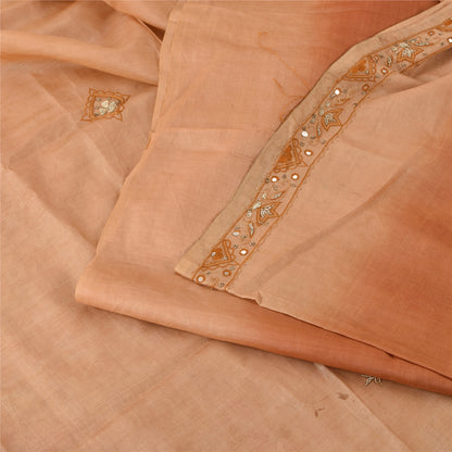 Sanskriti Vintage Peach Sarees Pure Silk Hand Beaded Premium Sari Craft Fabric
