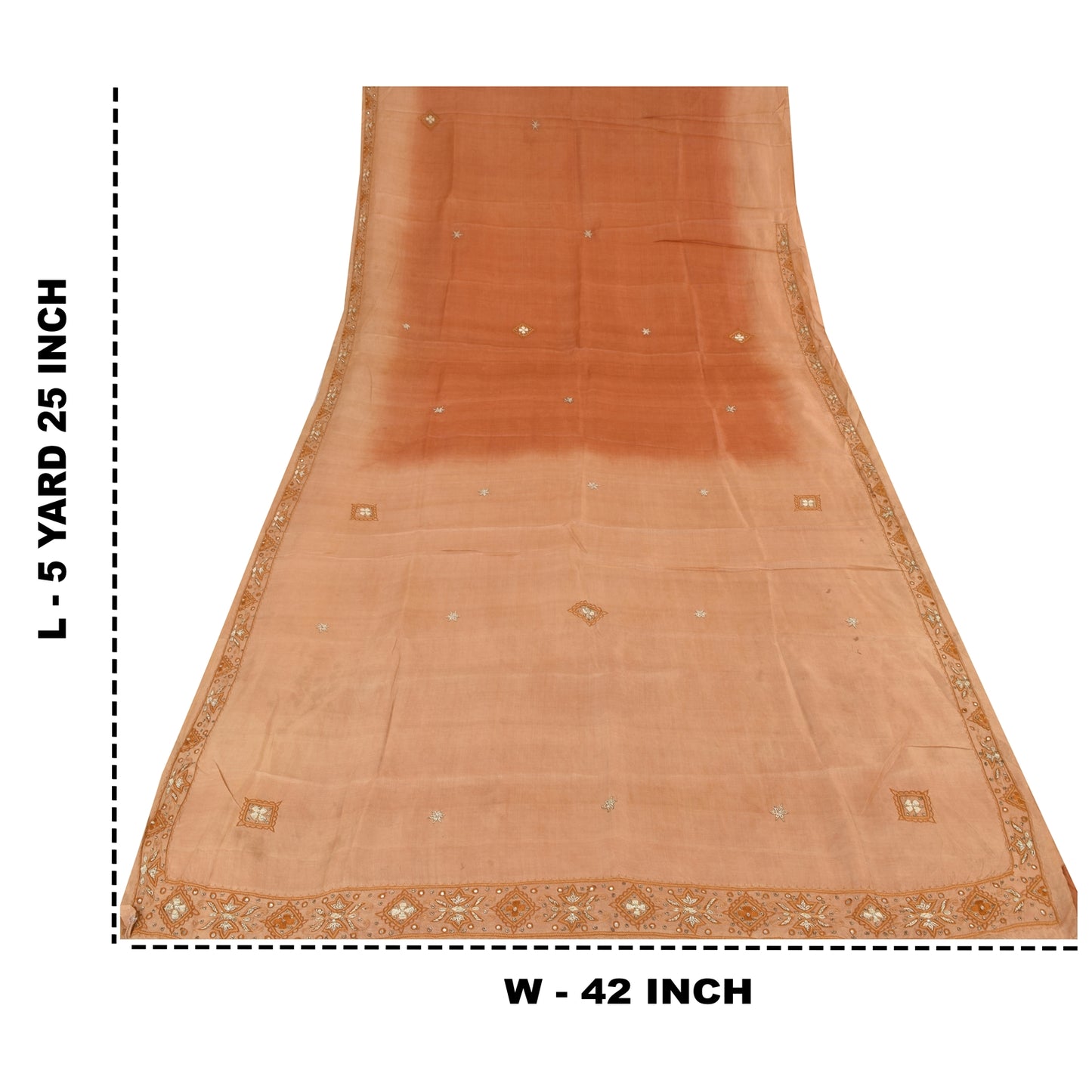 Sanskriti Vintage Peach Sarees Pure Silk Hand Beaded Premium Sari Craft Fabric