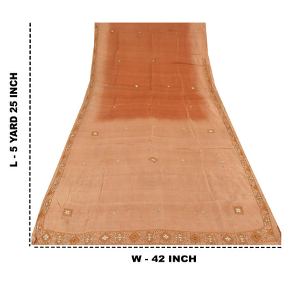 Sanskriti Vintage Peach Sarees Pure Silk Hand Beaded Premium Sari Craft Fabric