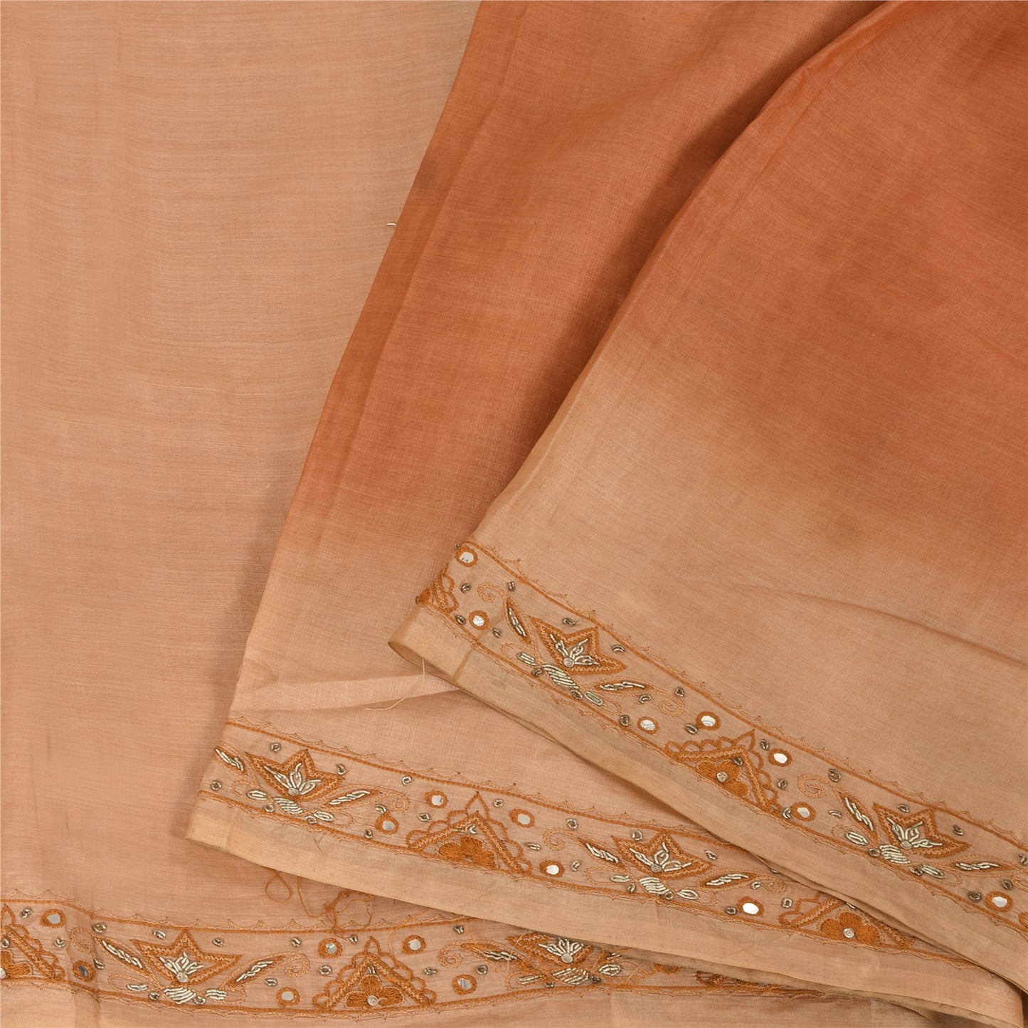 Sanskriti Vintage Peach Sarees Pure Silk Hand Beaded Premium Sari Craft Fabric