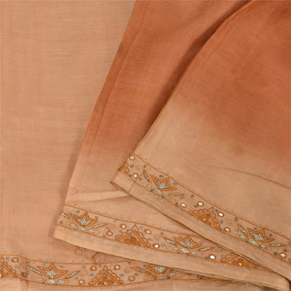 Sanskriti Vintage Peach Sarees Pure Silk Hand Beaded Premium Sari Craft Fabric
