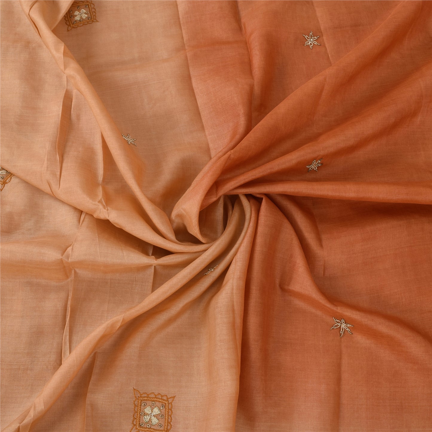 Sanskriti Vintage Peach Sarees Pure Silk Hand Beaded Premium Sari Craft Fabric
