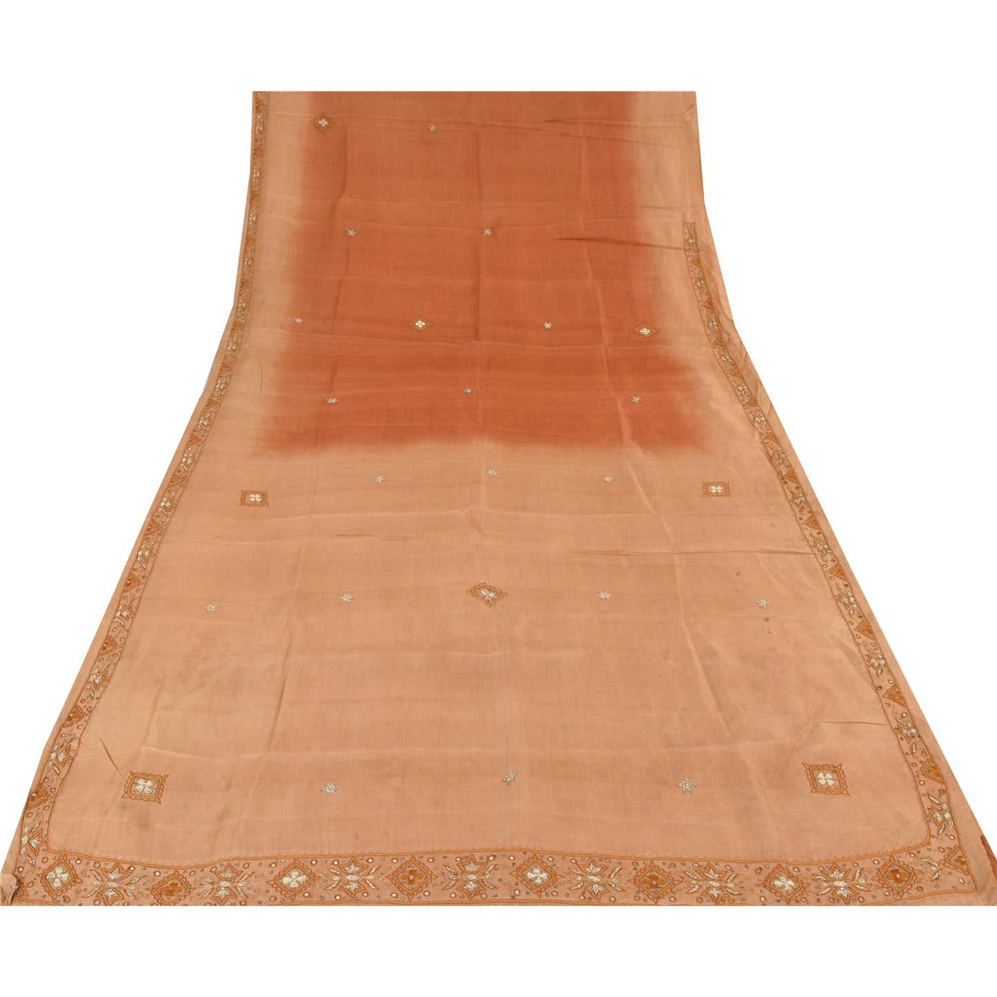 Sanskriti Vintage Peach Sarees Pure Silk Hand Beaded Premium Sari Craft Fabric