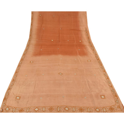 Sanskriti Vintage Peach Sarees Pure Silk Hand Beaded Premium Sari Craft Fabric
