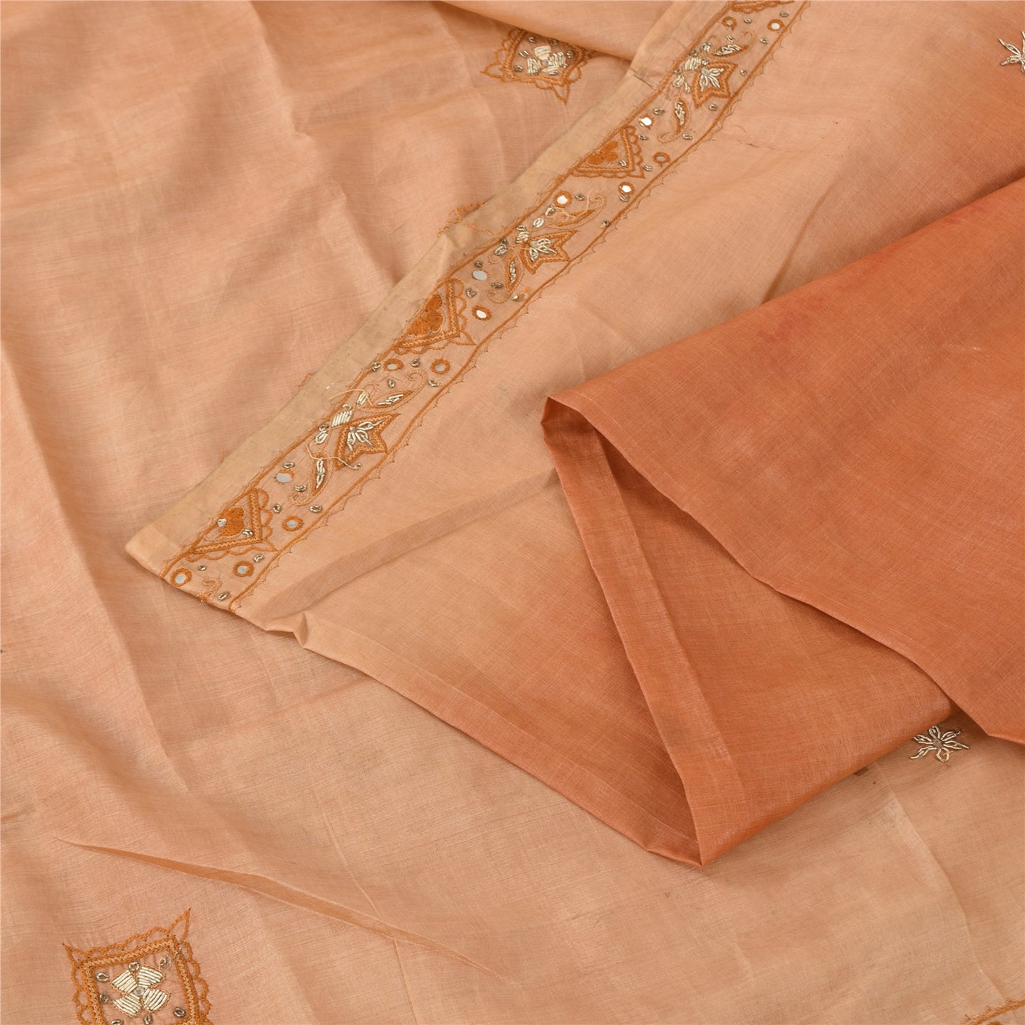 Sanskriti Vintage Peach Sarees Pure Silk Hand Beaded Premium Sari Craft Fabric