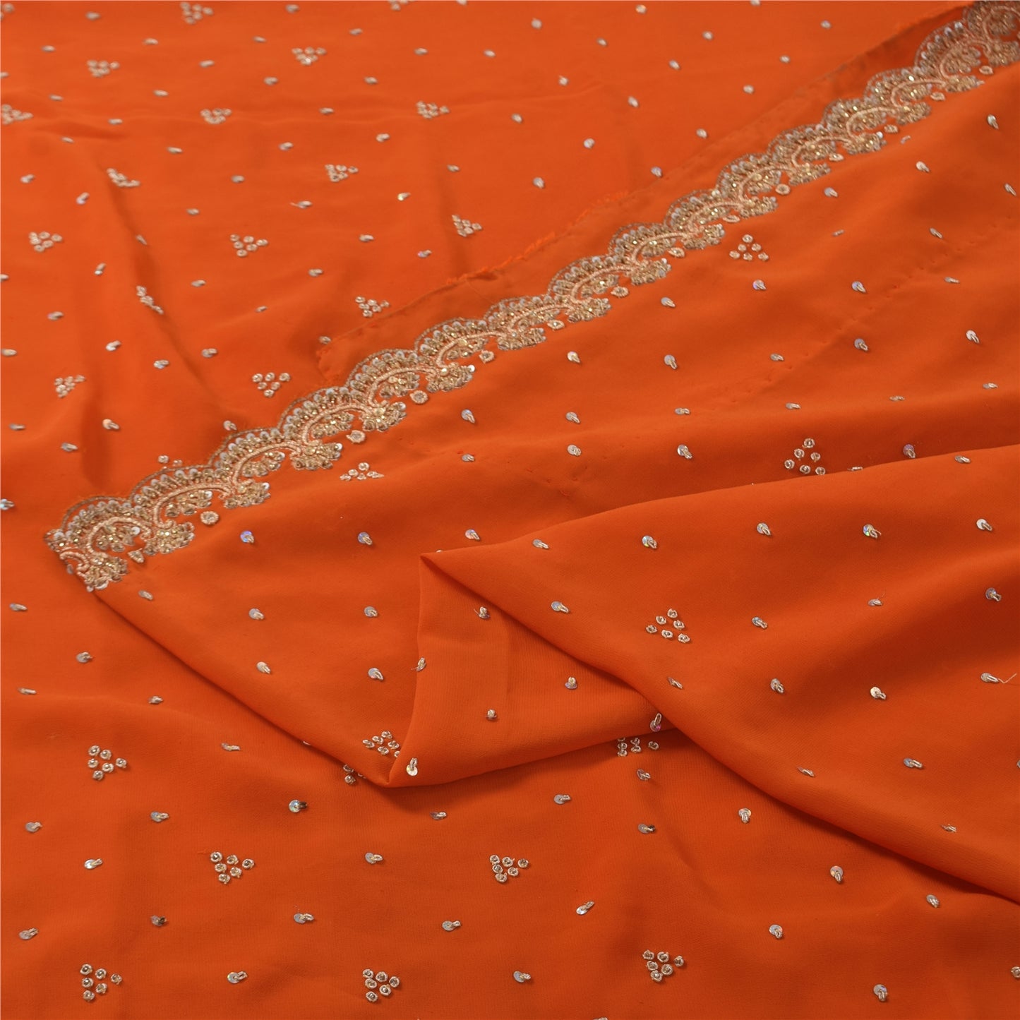 Sanskriti Vintage Indian Saree Georgette Hand Beaded Craft Fabric Cultural Sari