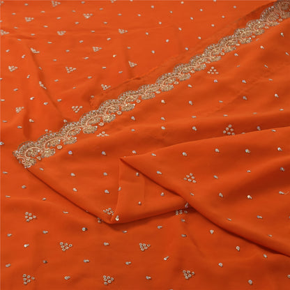 Sanskriti Vintage Indian Saree Georgette Hand Beaded Craft Fabric Cultural Sari