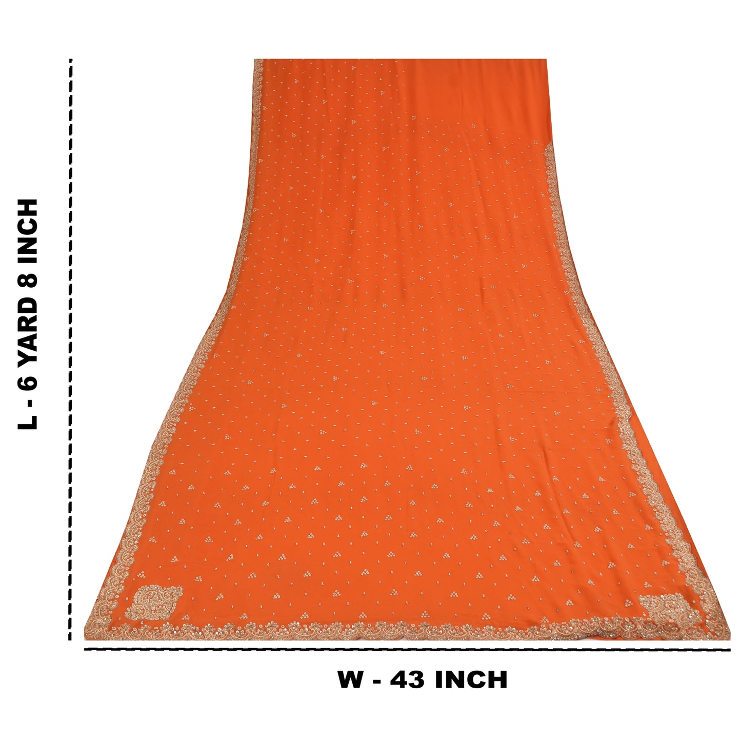 Sanskriti Vintage Indian Saree Georgette Hand Beaded Craft Fabric Cultural Sari
