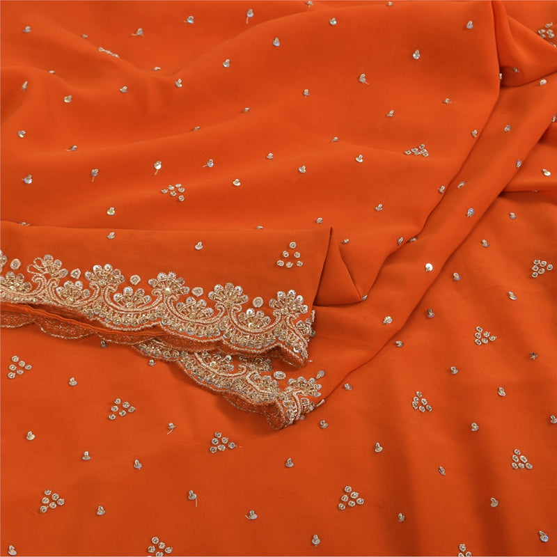 Sanskriti Vintage Indian Saree Georgette Hand Beaded Craft Fabric Cultural Sari