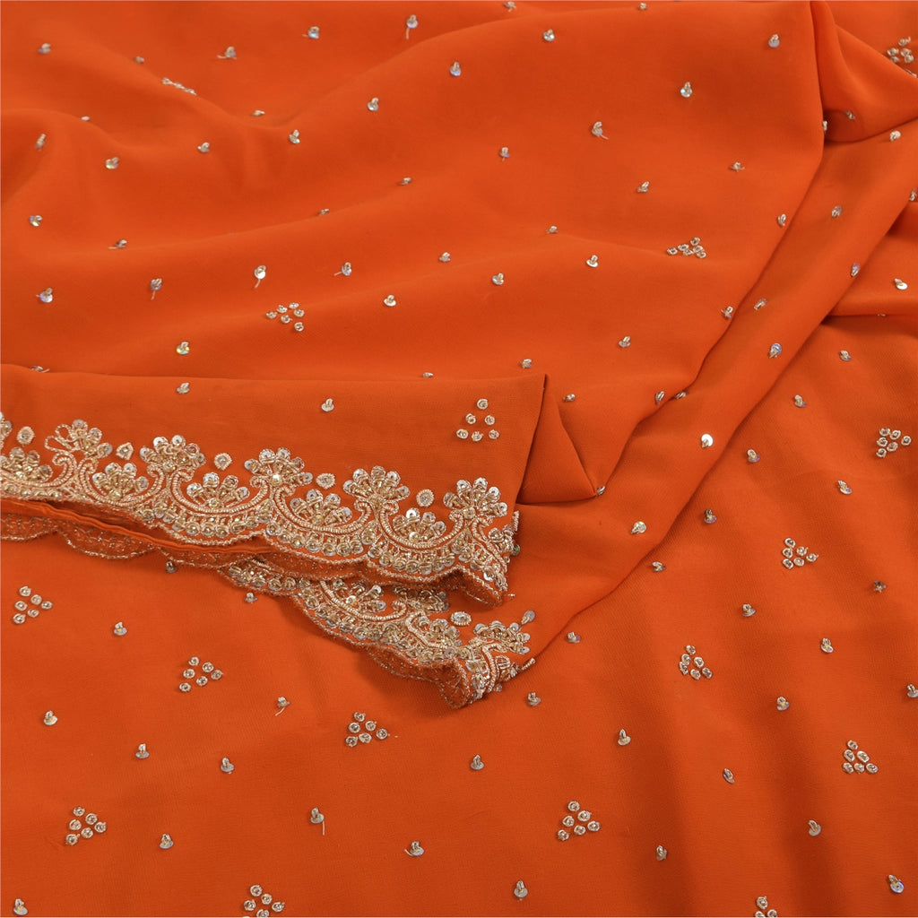 Sanskriti Vintage Indian Saree Georgette Hand Beaded Craft Fabric Cultural Sari